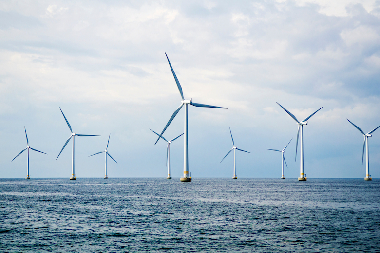 Wind turbines at sea. A farm of wind turbines shot outside of the Swedish coast.; Shutterstock ID 1646365438; Usage Month: -